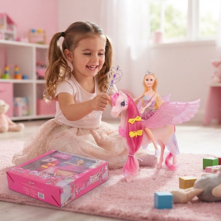 Set Muñeca Con Caballo Alado Pegaso Mágico Para Niñas
