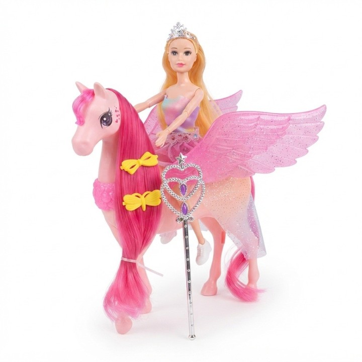 Set Muñeca Con Caballo Alado Pegaso Mágico Para Niñas
