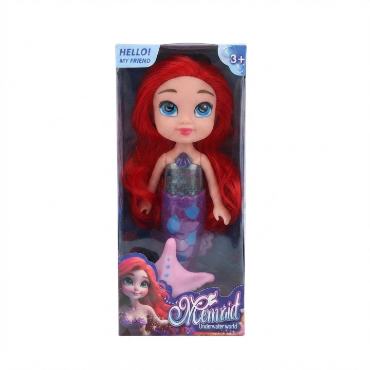 Linda Muñeca Sirena Cabello Rojo Con Estrella De Mar Niñas