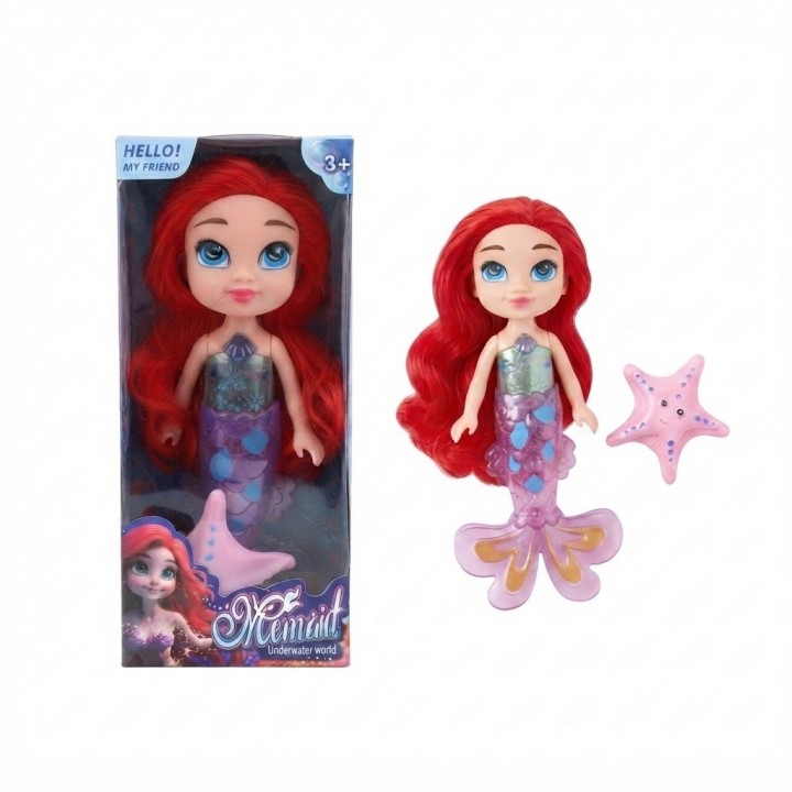 Linda Muñeca Sirena Cabello Rojo Con Estrella De Mar Niñas