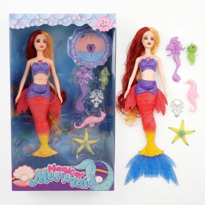 Muñeca Sirena Mágica Con Luz, Música Y Accesorios Niñas