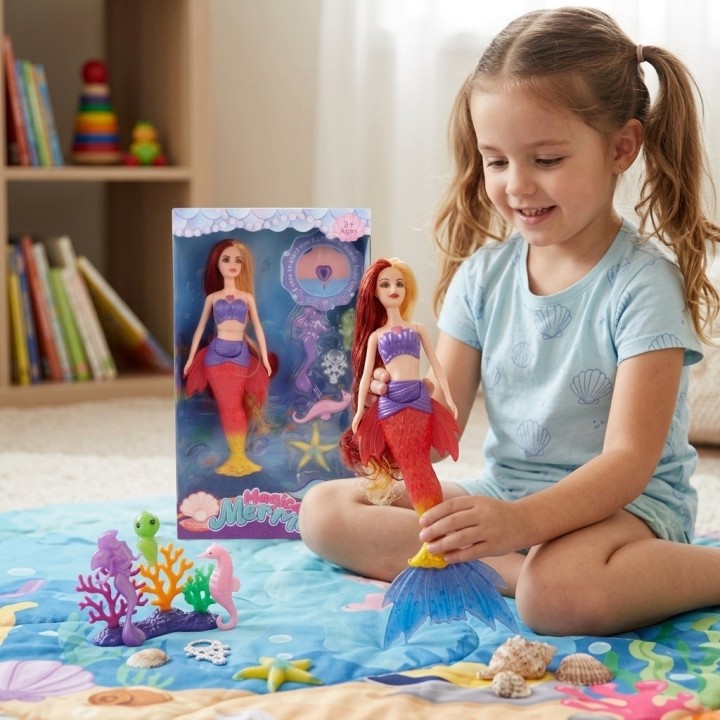 Muñeca Sirena Mágica Con Luz, Música Y Accesorios Niñas