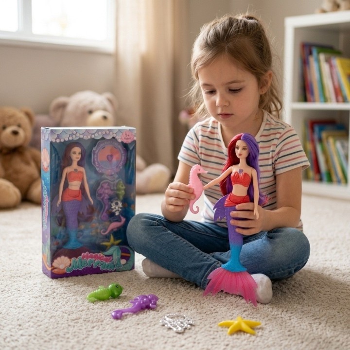 Muñeca Sirena Mágica Con Luz, Música Y Accesorios Niñas