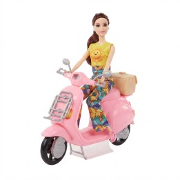 Muñeca Sweet Girl Con Moto Rosada Y Accesorios