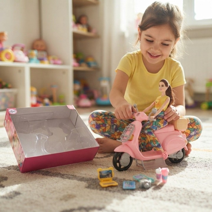 Muñeca Sweet Girl Con Moto Rosada Y Accesorios