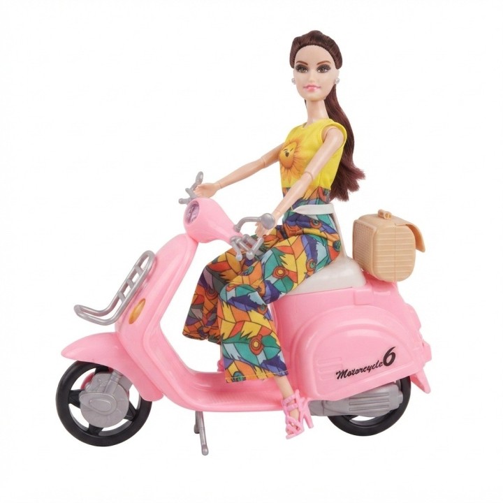 Muñeca Sweet Girl Con Moto Rosada Y Accesorios