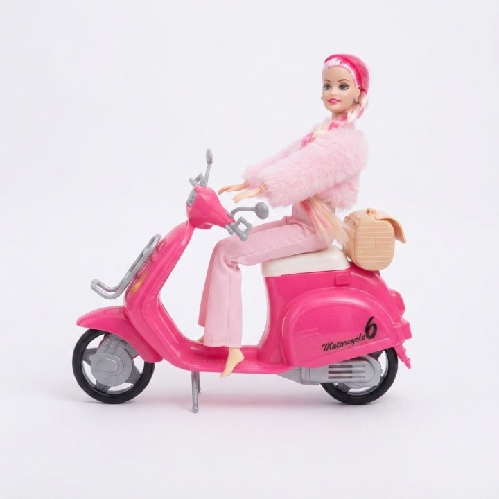 Muñeca Sweet Girl Con Moto Rosada Y Accesorios