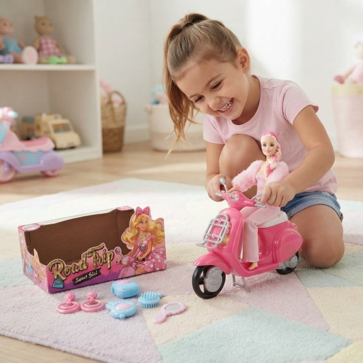 Muñeca Sweet Girl Con Moto Rosada Y Accesorios