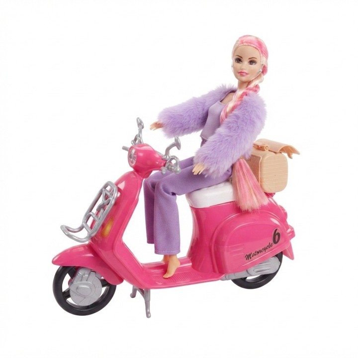 Muñeca Sweet Girl Con Moto Rosada Y Accesorios