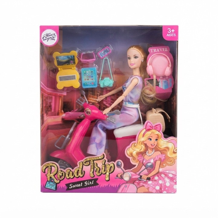 Muñeca Sweet Girl Con Moto Rosada Y Accesorios