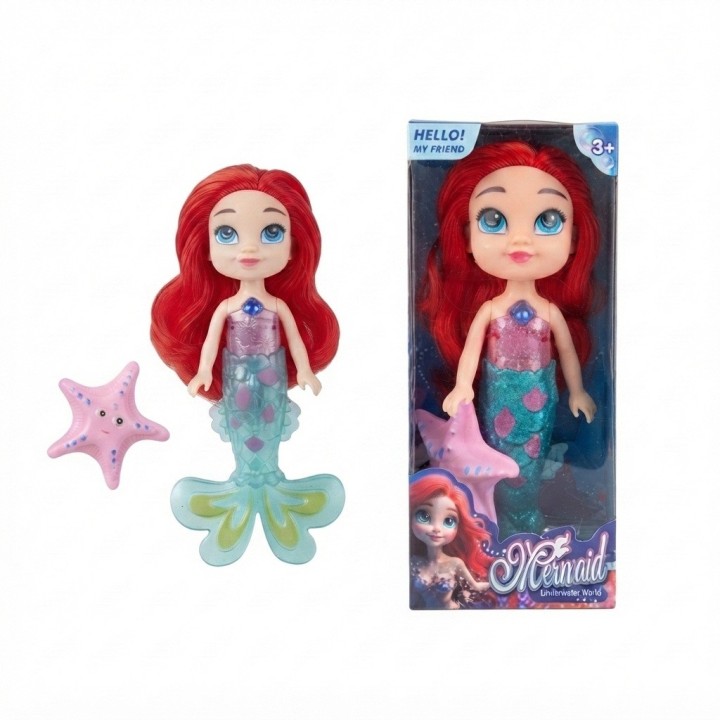 Linda Muñeca Sirena Cabello Rojo Con Estrella De Mar Niñas