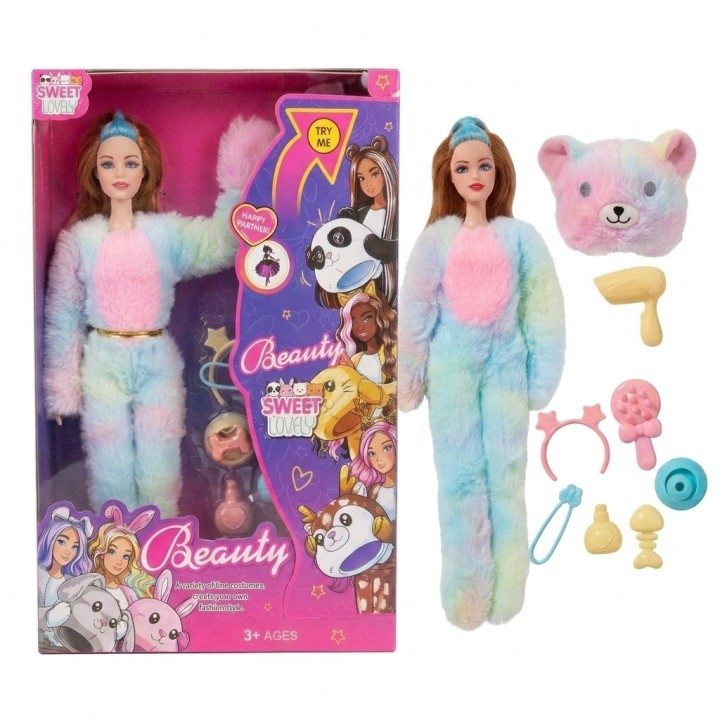 Muñeca Disfraz Peluche Oso Arcoíris Con Accesorios