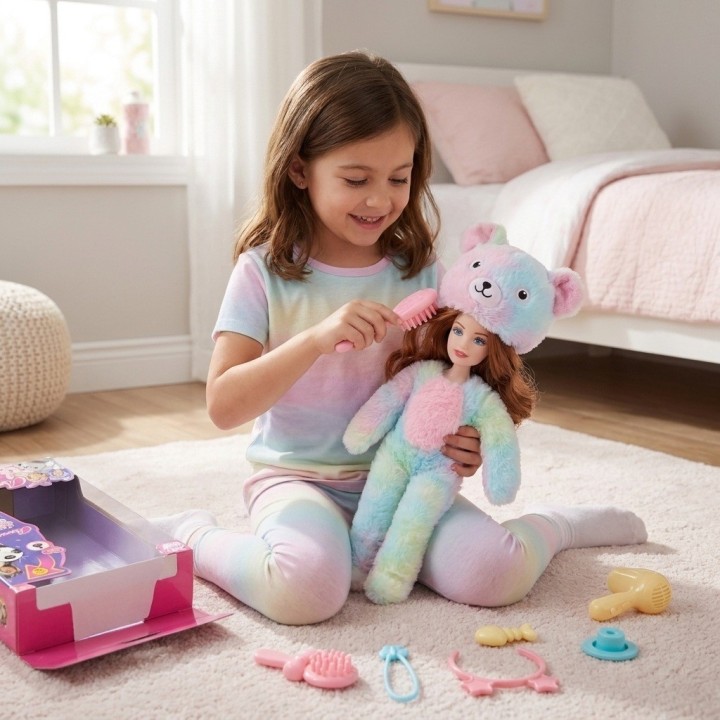 Muñeca Disfraz Peluche Oso Arcoíris Con Accesorios