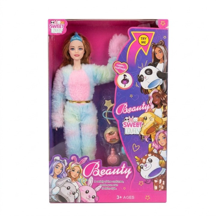 Muñeca Disfraz Peluche Oso Arcoíris Con Accesorios