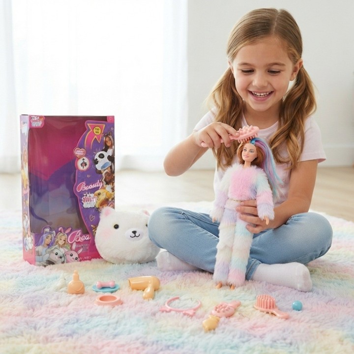 Muñeca Disfraz Peluche Oso Arcoíris Con Accesorios