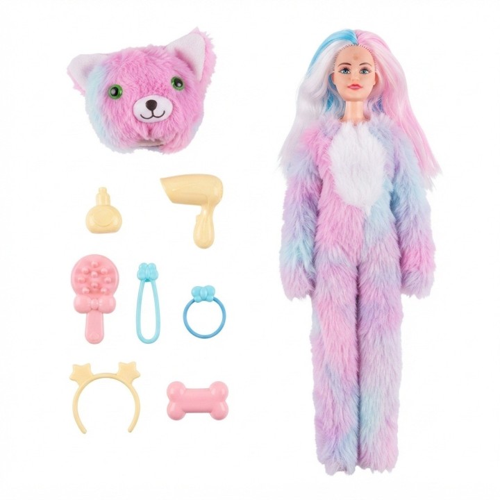 Muñeca Disfraz Peluche Oso Arcoíris Con Accesorios