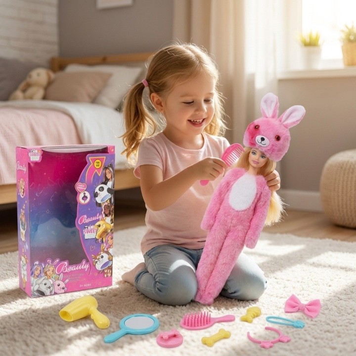 Muñeca Disfraz Peluche Oso Arcoíris Con Accesorios