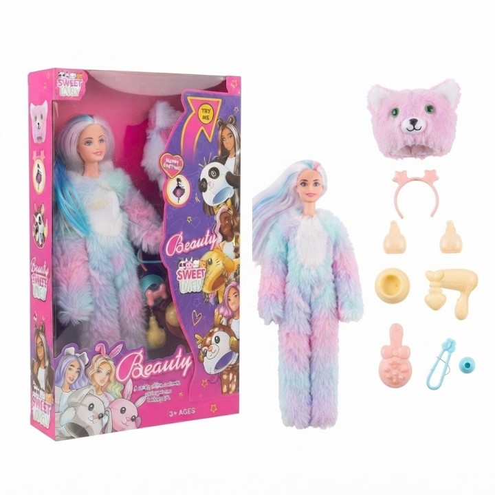 Muñeca Disfraz Peluche Oso Arcoíris Con Accesorios