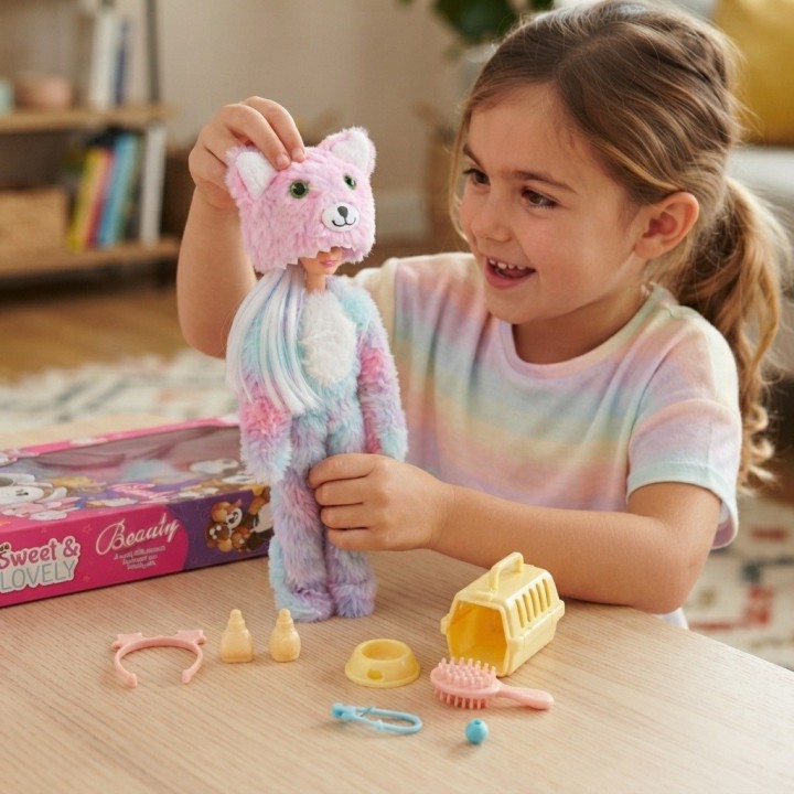 Muñeca Disfraz Peluche Oso Arcoíris Con Accesorios
