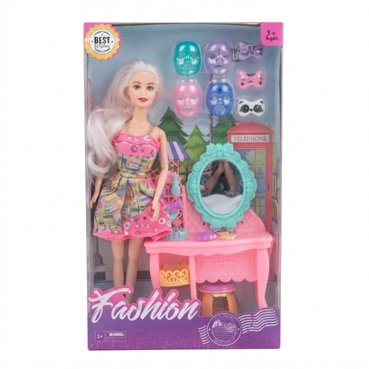 Muñeca Fashion Con Tocador Y Mascarillas Faciales