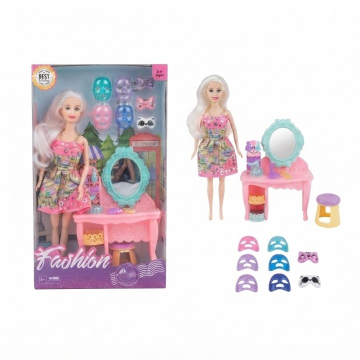 Muñeca Fashion Con Tocador Y Mascarillas Faciales
