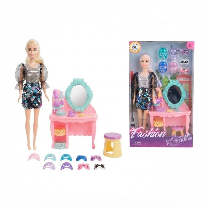 Muñeca Fashion Con Tocador Y Mascarillas Faciales