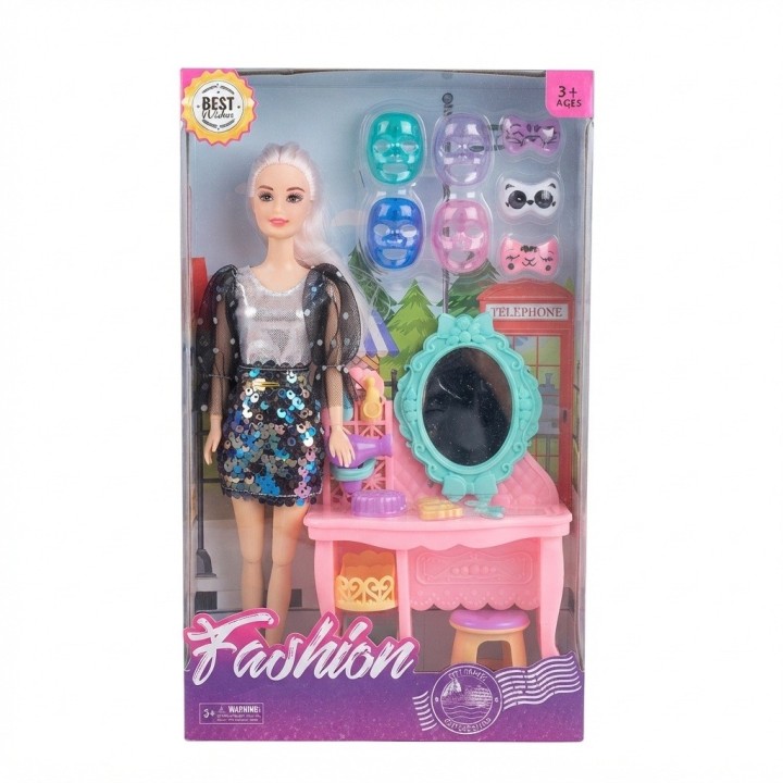 Muñeca Fashion Con Tocador Y Mascarillas Faciales