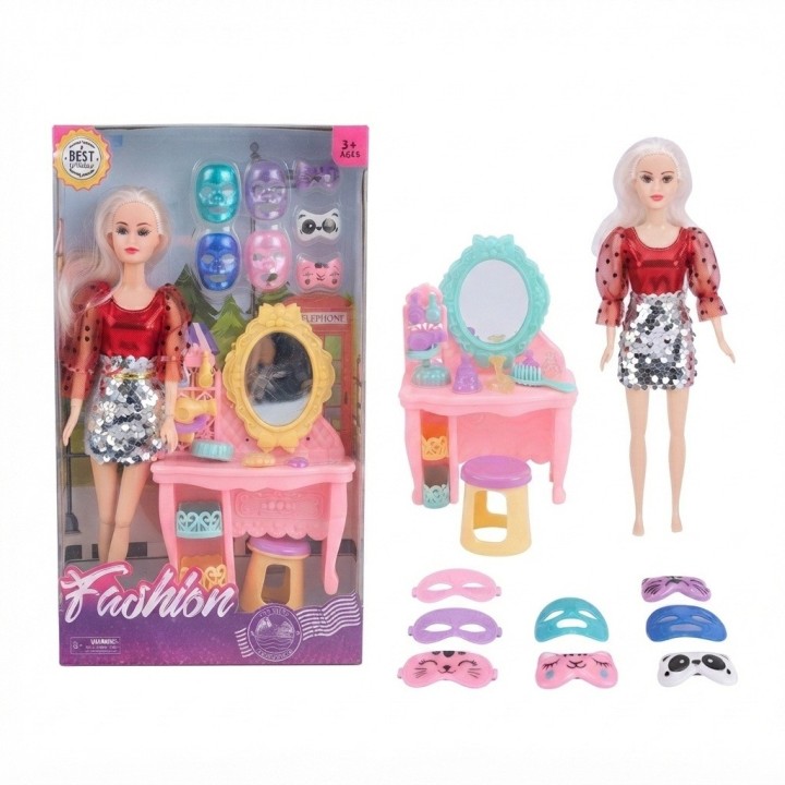 Muñeca Fashion Con Tocador Y Mascarillas Faciales