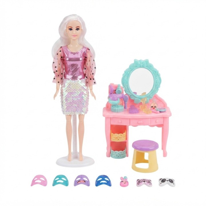 Muñeca Fashion Con Tocador Y Mascarillas Faciales