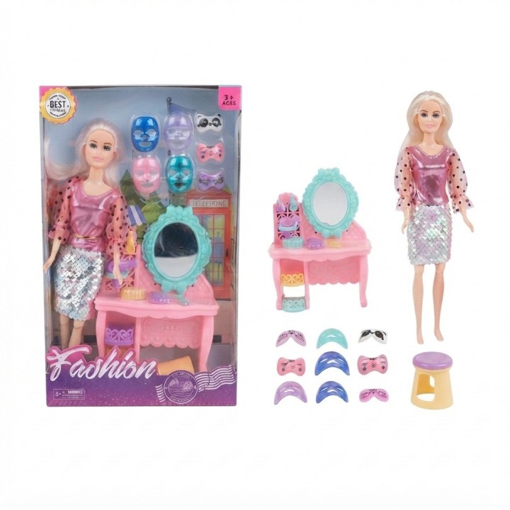 Muñeca Fashion Con Tocador Y Mascarillas Faciales