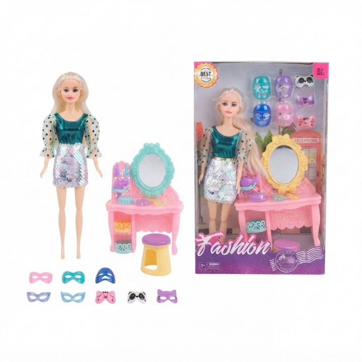 Muñeca Fashion Con Tocador Y Mascarillas Faciales