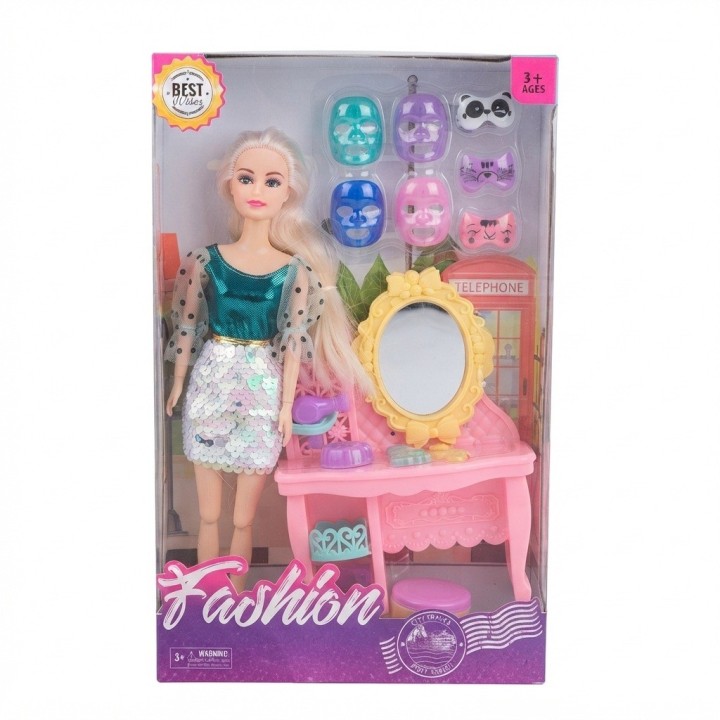 Muñeca Fashion Con Tocador Y Mascarillas Faciales