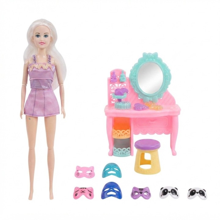 Muñeca Fashion Con Tocador Y Mascarillas Faciales