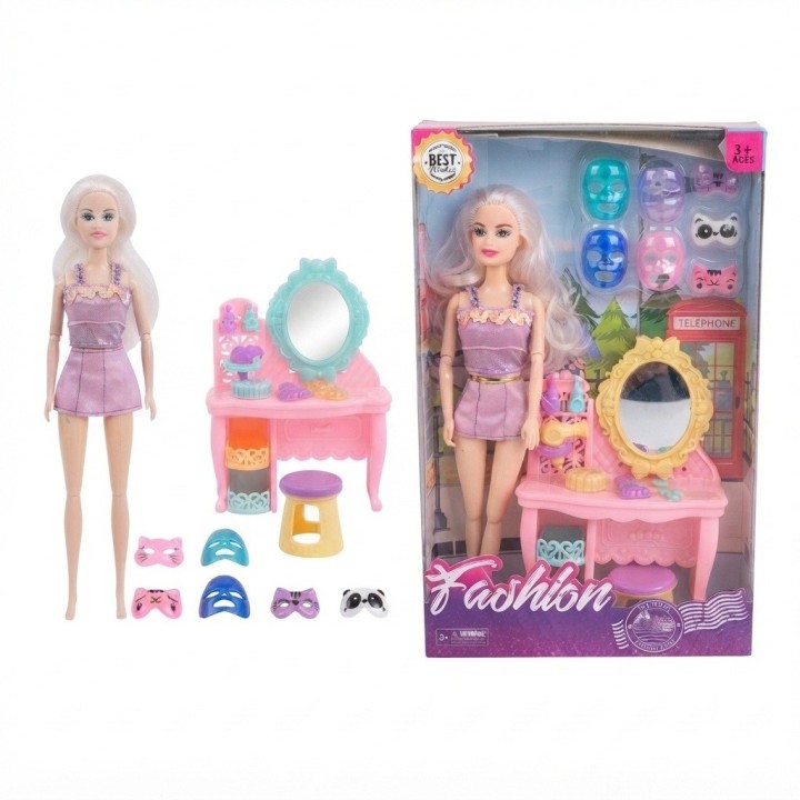 Muñeca Fashion Con Tocador Y Mascarillas Faciales