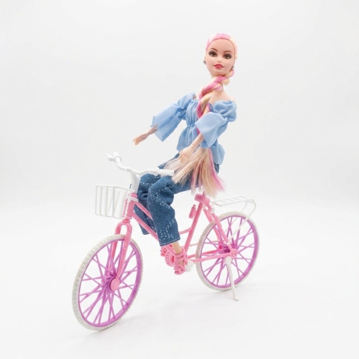 Muñeca Fashion En Bicicleta Con Mascota Y Accesorios