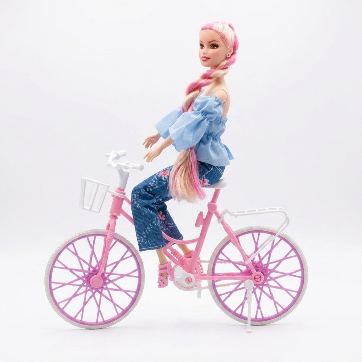 Muñeca Fashion En Bicicleta Con Mascota Y Accesorios