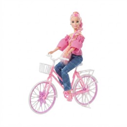 Muñeca Fashion En Bicicleta Con Mascota Y Accesorios