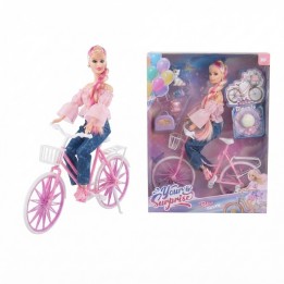 Muñeca Fashion En Bicicleta Con Mascota Y Accesorios