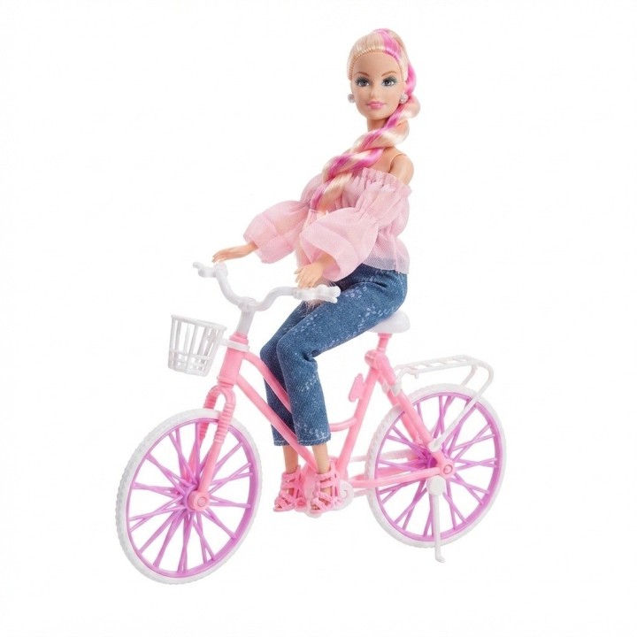 Muñeca Fashion En Bicicleta Con Mascota Y Accesorios