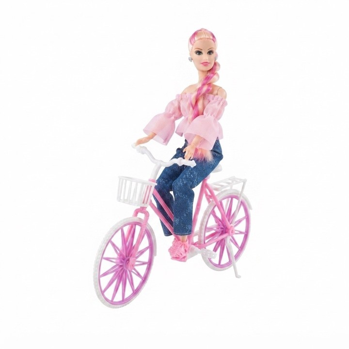 Muñeca Fashion En Bicicleta Con Mascota Y Accesorios