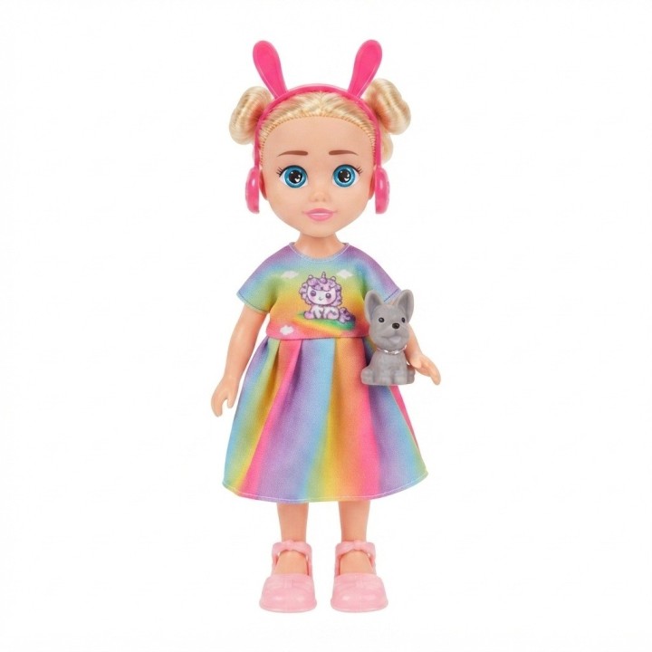 Muñeca Fashion Vestido Arcoíris Con Mascota Perrito