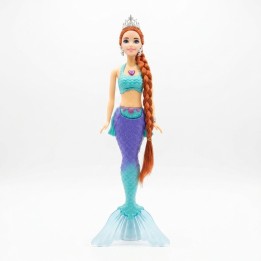 Hermosa Muñeca Sirena Acuática Con Tiara Y Larga Trenza