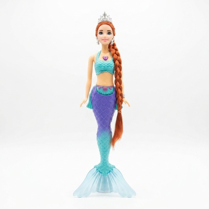 Hermosa Muñeca Sirena Acuática Con Tiara Y Larga Trenza