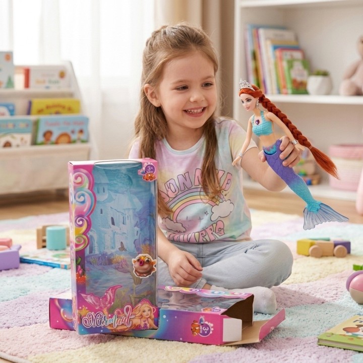 Hermosa Muñeca Sirena Acuática Con Tiara Y Larga Trenza