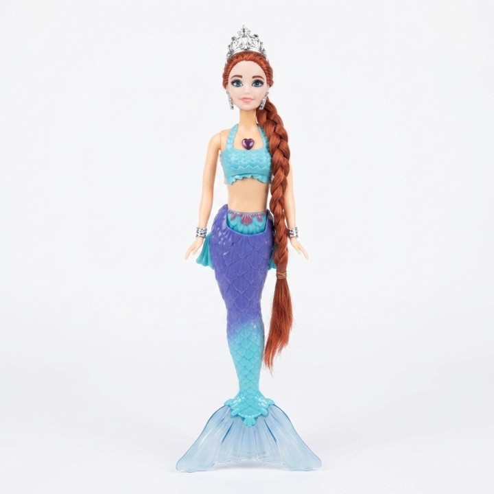 Hermosa Muñeca Sirena Acuática Con Tiara Y Larga Trenza