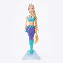 Hermosa Muñeca Sirena Acuática Con Tiara Y Larga Trenza