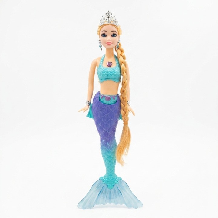 Hermosa Muñeca Sirena Acuática Con Tiara Y Larga Trenza