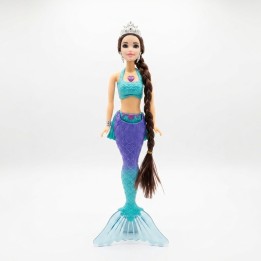 Hermosa Muñeca Sirena Acuática Con Tiara Y Larga Trenza