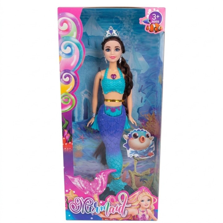 Hermosa Muñeca Sirena Acuática Con Tiara Y Larga Trenza