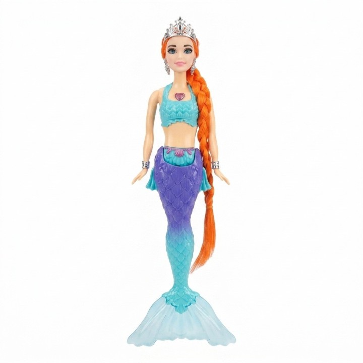 Hermosa Muñeca Sirena Acuática Con Tiara Y Larga Trenza